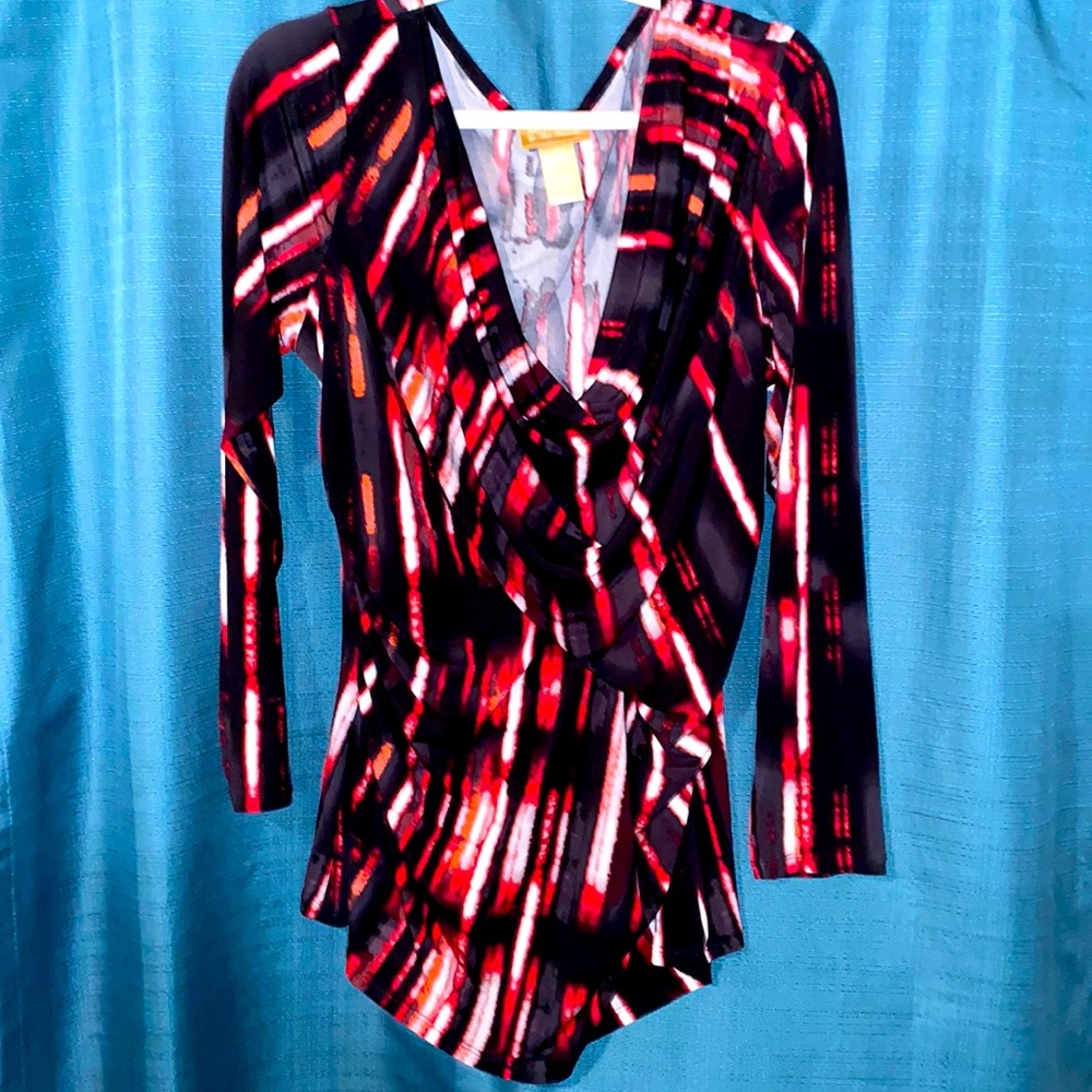 Miss Tina XXL Red and Black Low Neckline Blouse